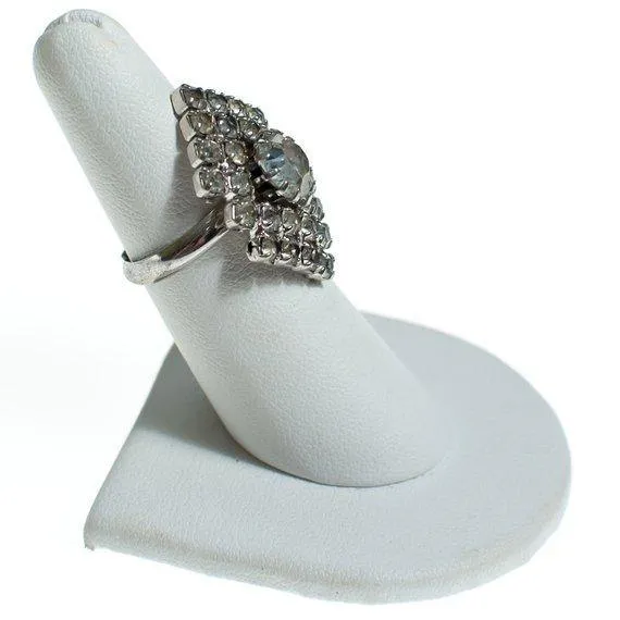 Vintage Art Deco Diamante Rhinestone Statement Ring, Adjustable