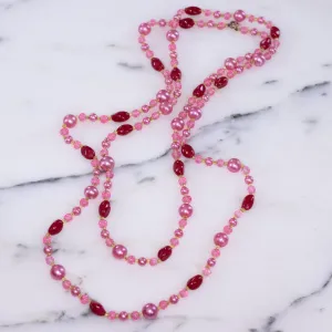 Vintage Art Deco Pink Pearl and Red Glass Bead Sautoir Necklace