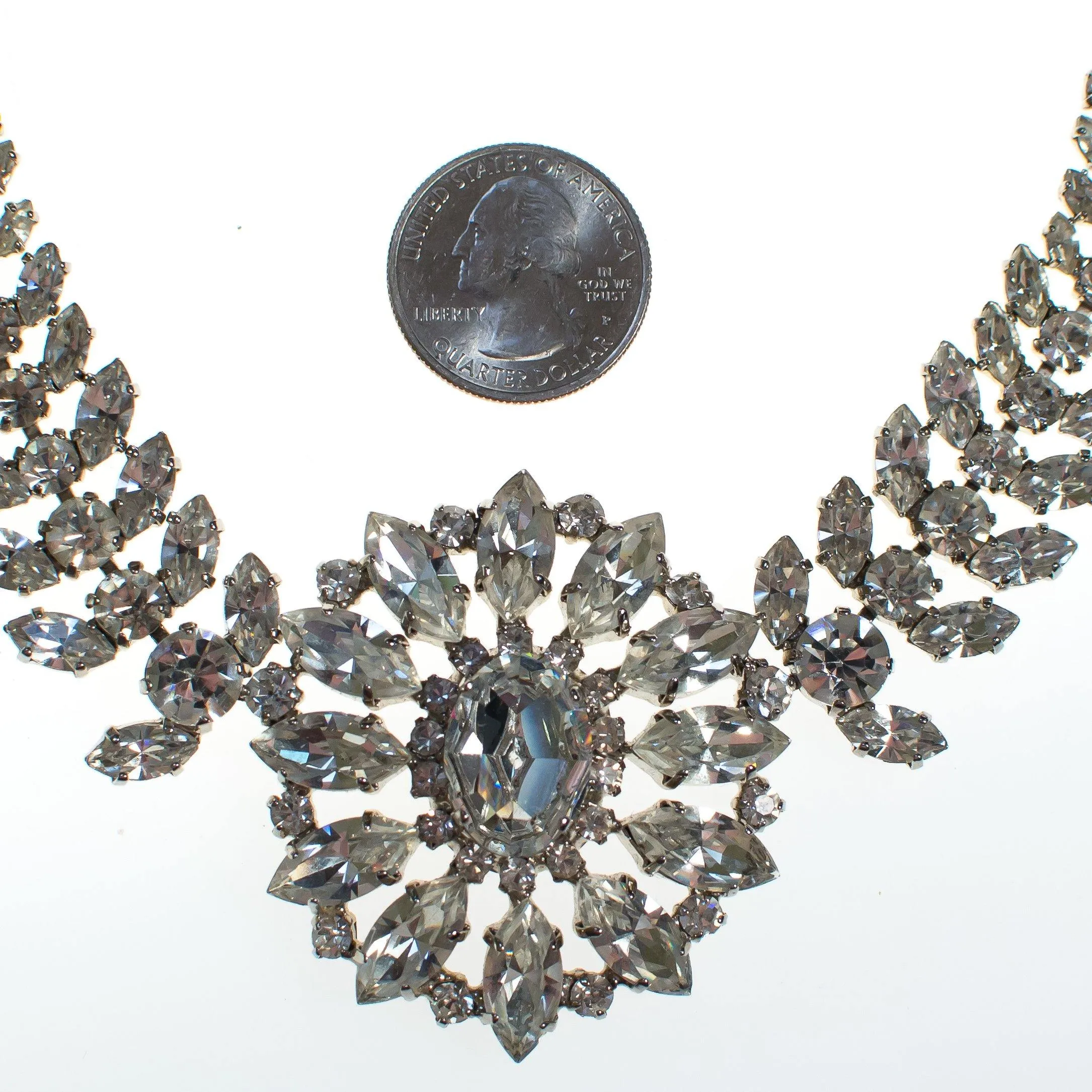 Vintage  Art Deco Style B & W Clear Crystal Rhinestone Statement Necklace