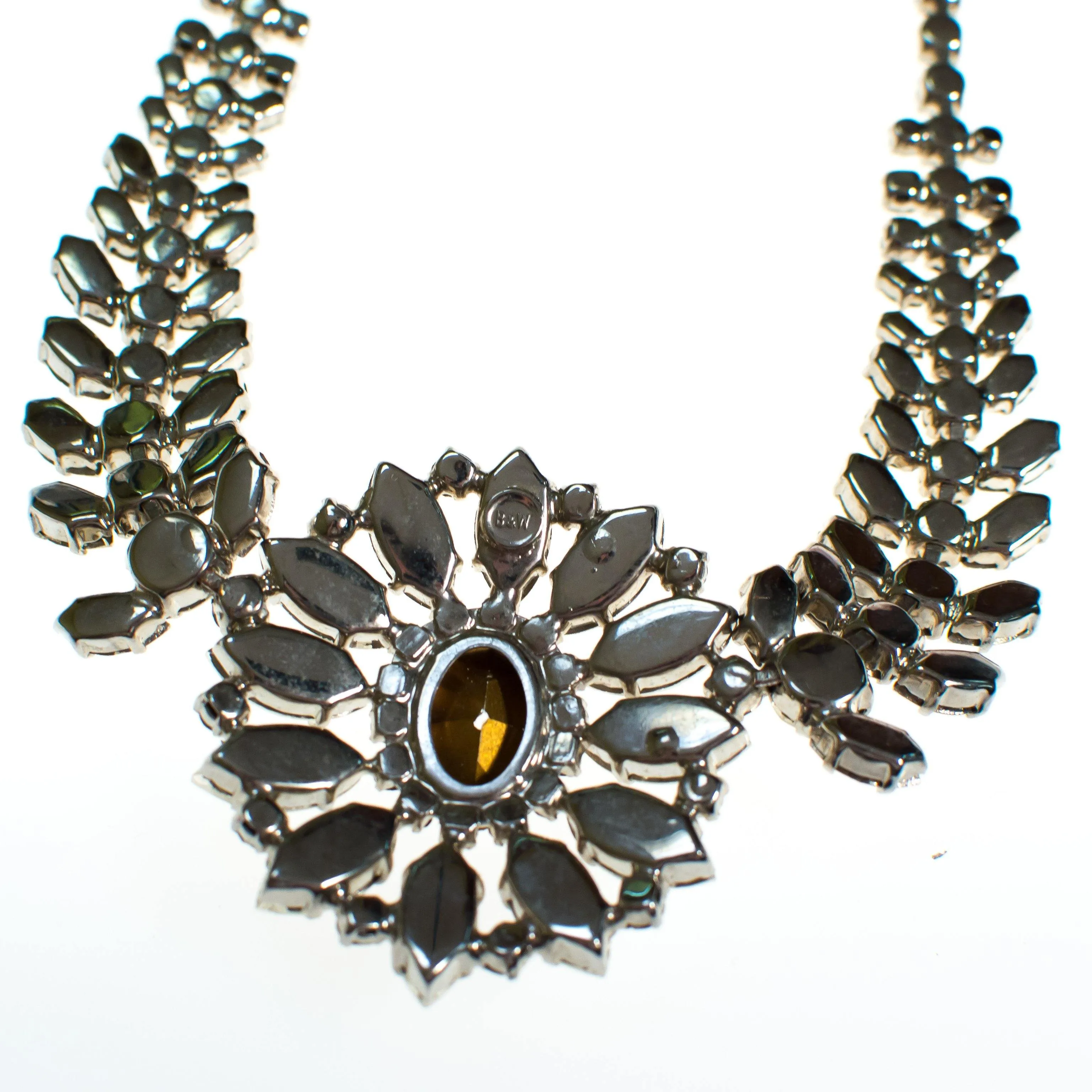 Vintage  Art Deco Style B & W Clear Crystal Rhinestone Statement Necklace