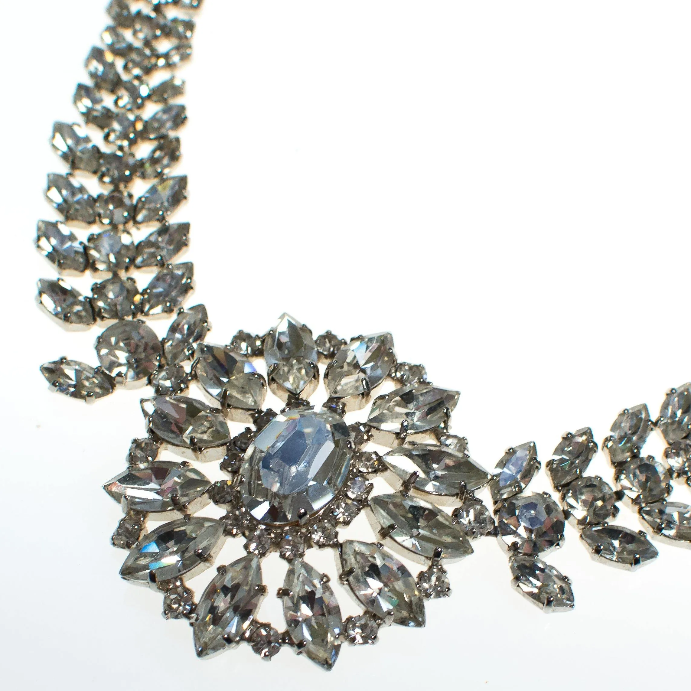Vintage  Art Deco Style B & W Clear Crystal Rhinestone Statement Necklace