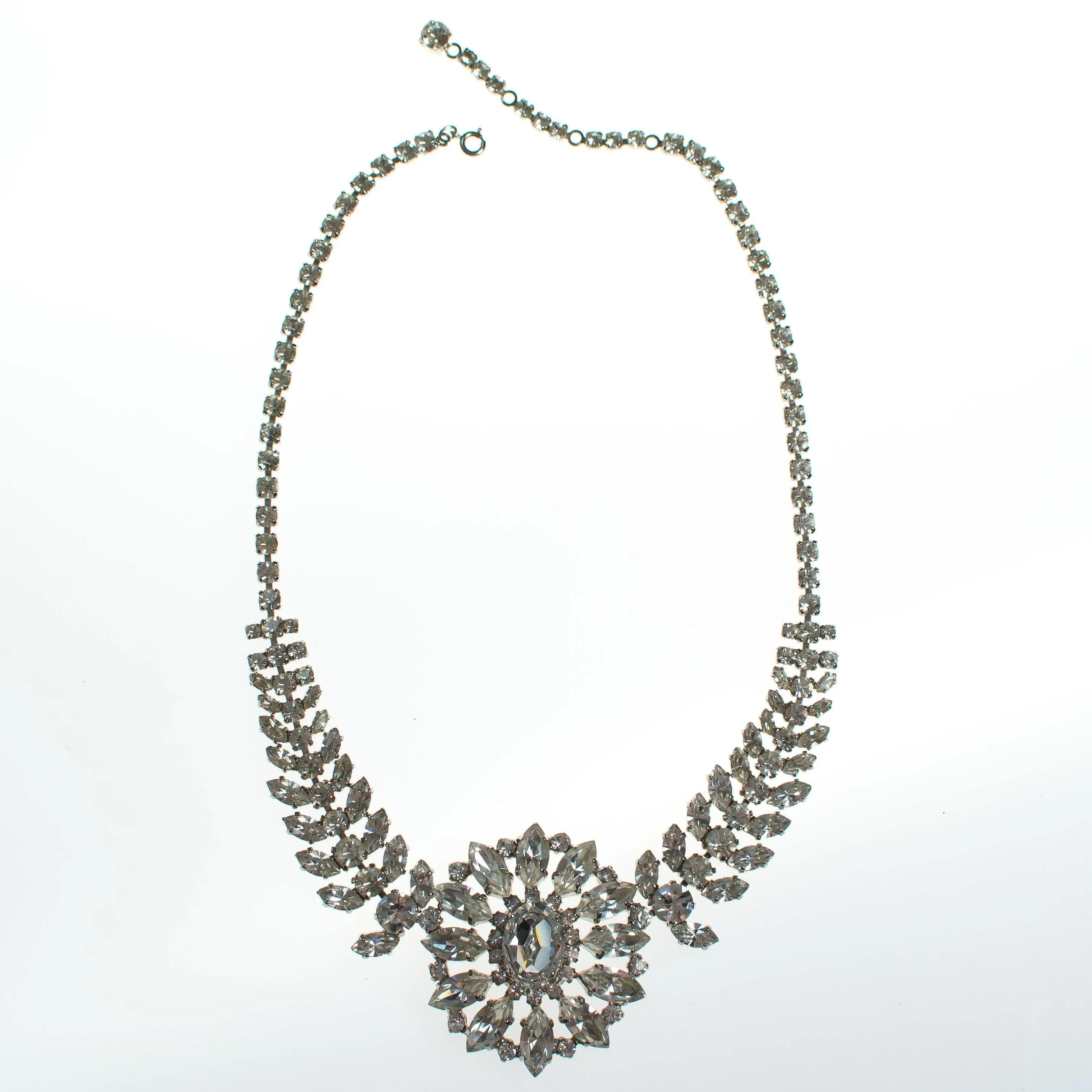 Vintage  Art Deco Style B & W Clear Crystal Rhinestone Statement Necklace