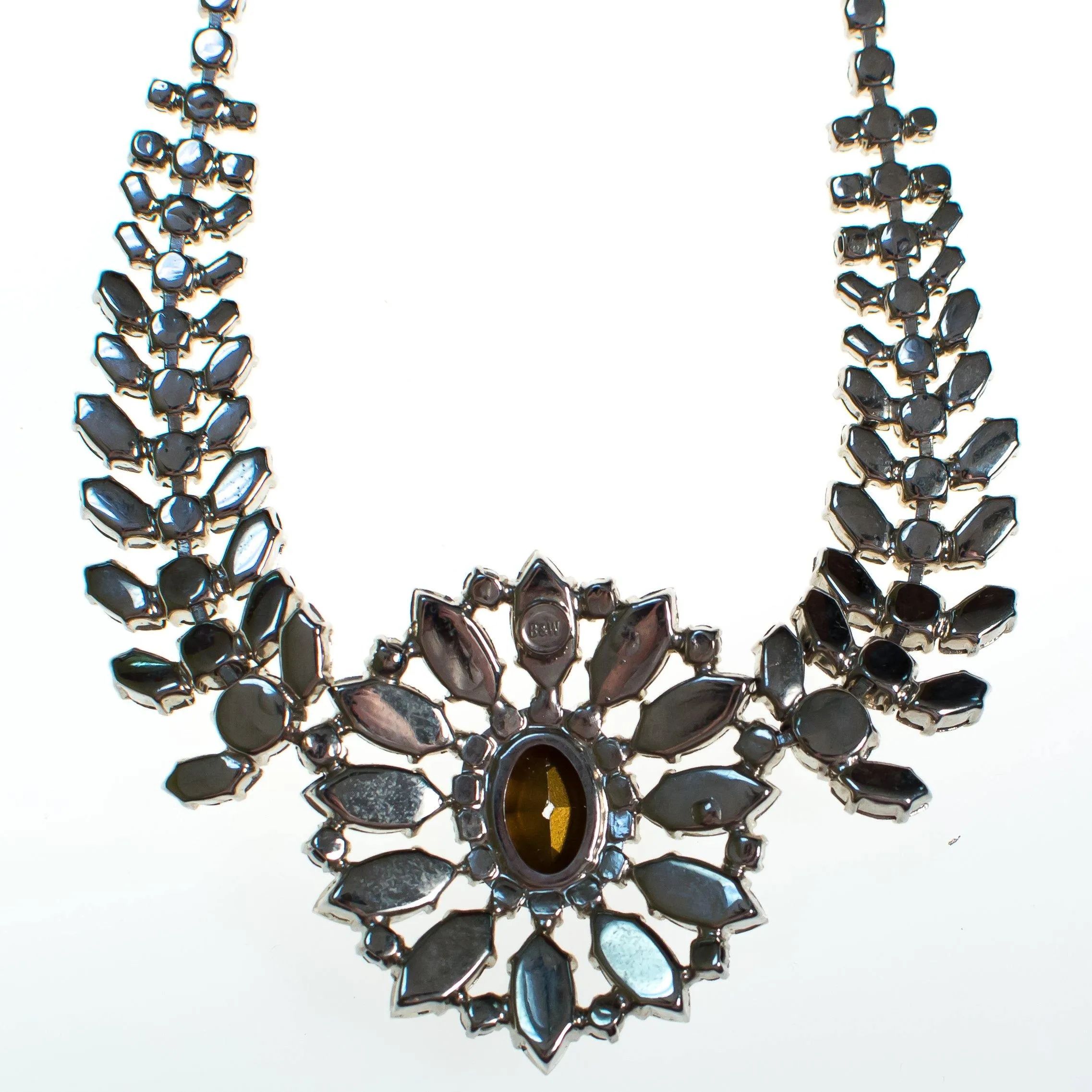 Vintage  Art Deco Style B & W Clear Crystal Rhinestone Statement Necklace