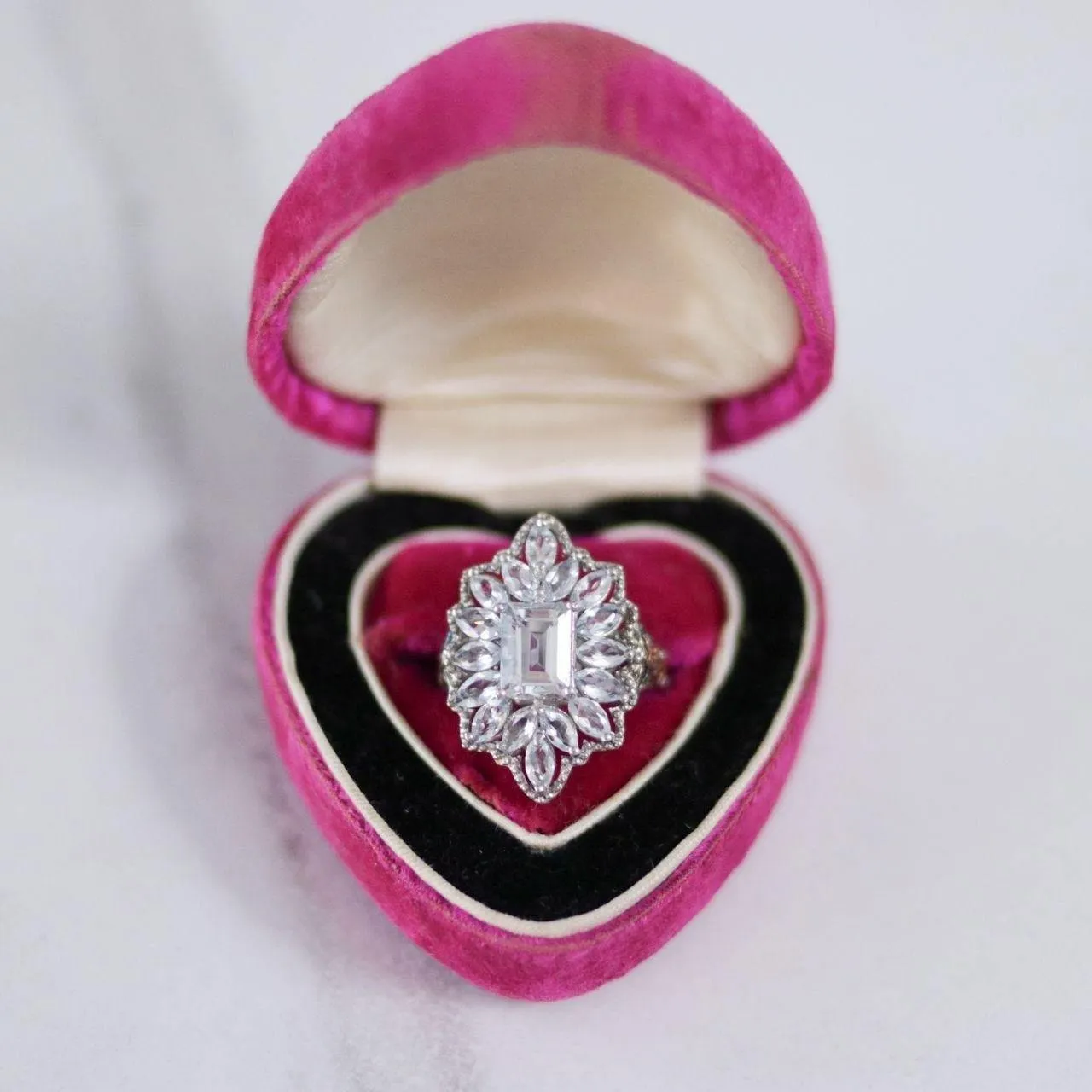 Vintage Art Deco Style White Tourmaline Cocktail Statement Ring