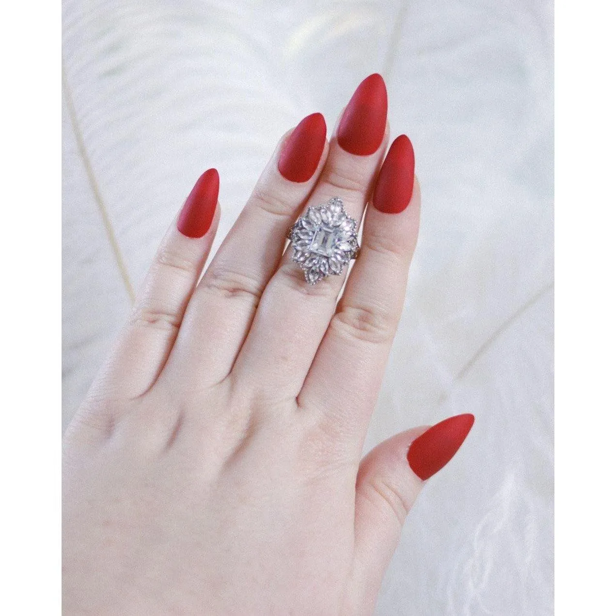 Vintage Art Deco Style White Tourmaline Cocktail Statement Ring