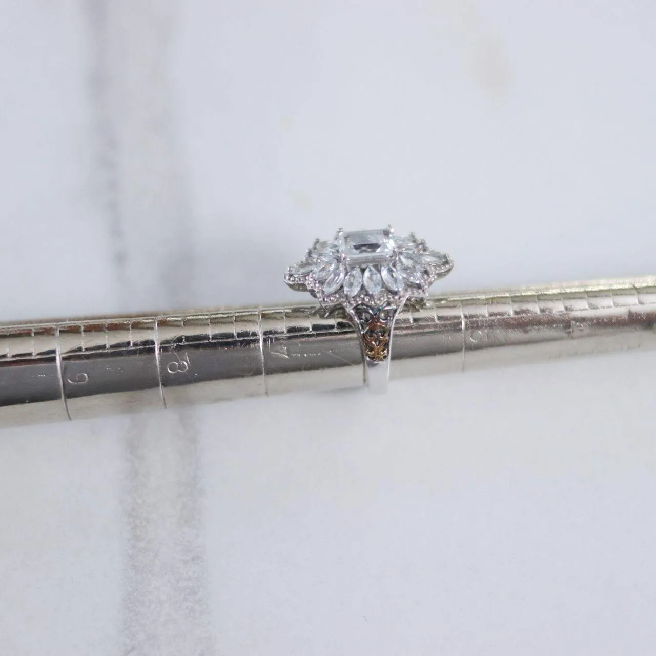 Vintage Art Deco Style White Tourmaline Cocktail Statement Ring