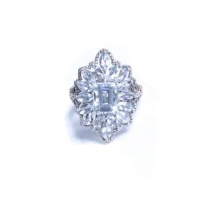 Vintage Art Deco Style White Tourmaline Cocktail Statement Ring