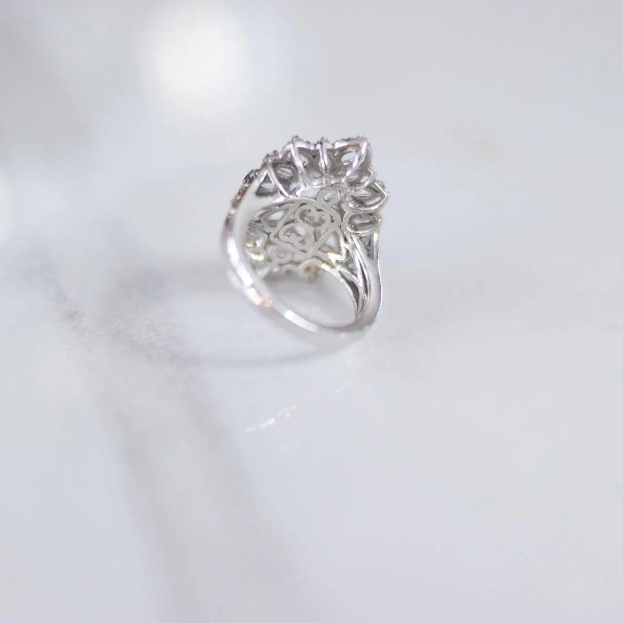 Vintage Art Deco Style White Tourmaline Cocktail Statement Ring