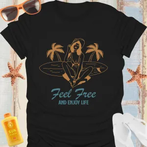 Vintage Beach Vibes Surfboard Tee Feel Free And Enjoy