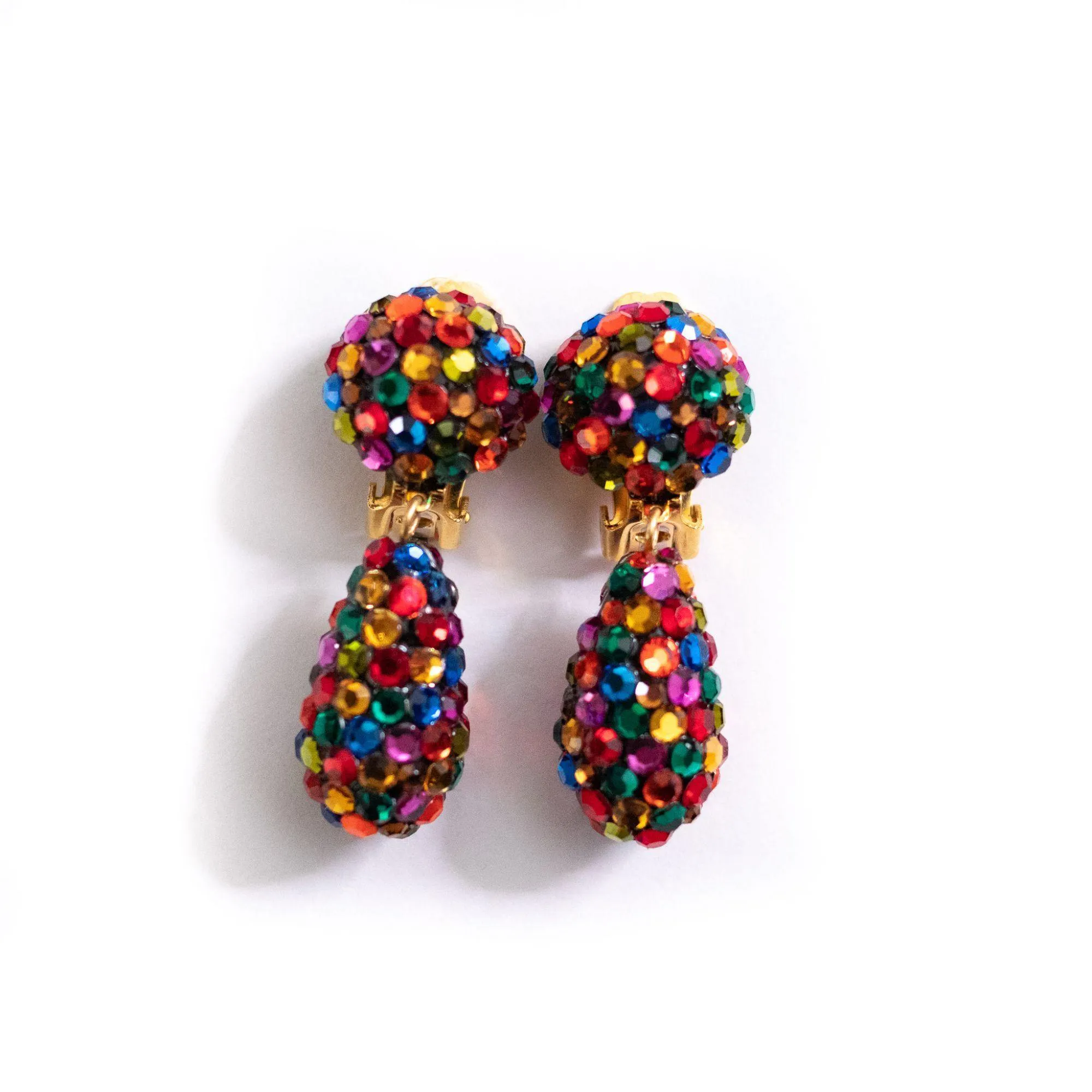 Vintage Bellini for Formart Rainbow Rhinestone Dangling Statement Earrings