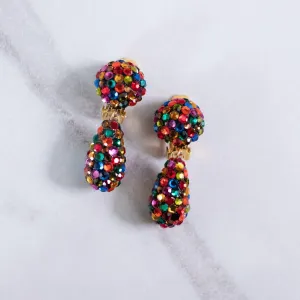 Vintage Bellini for Formart Rainbow Rhinestone Dangling Statement Earrings