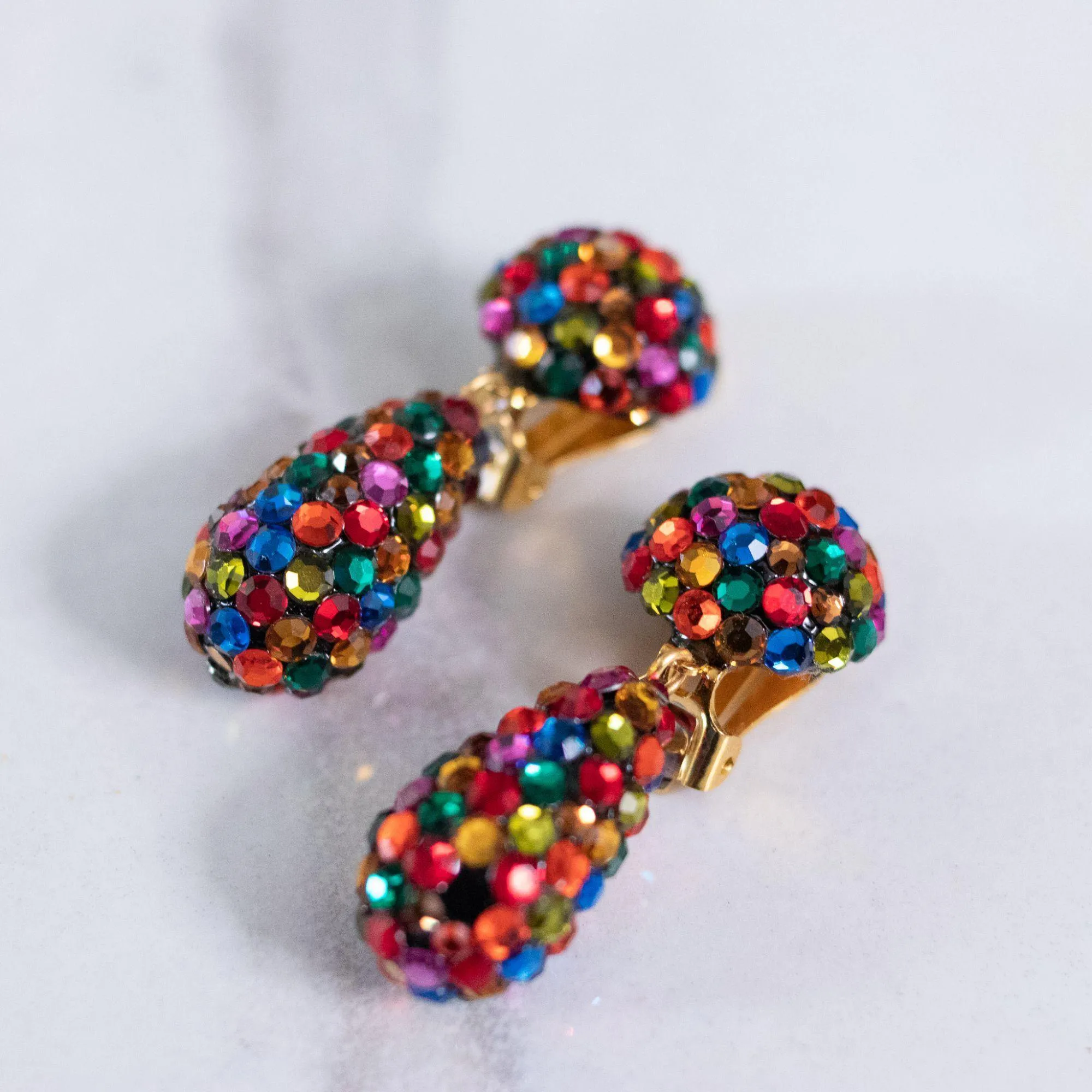 Vintage Bellini for Formart Rainbow Rhinestone Dangling Statement Earrings