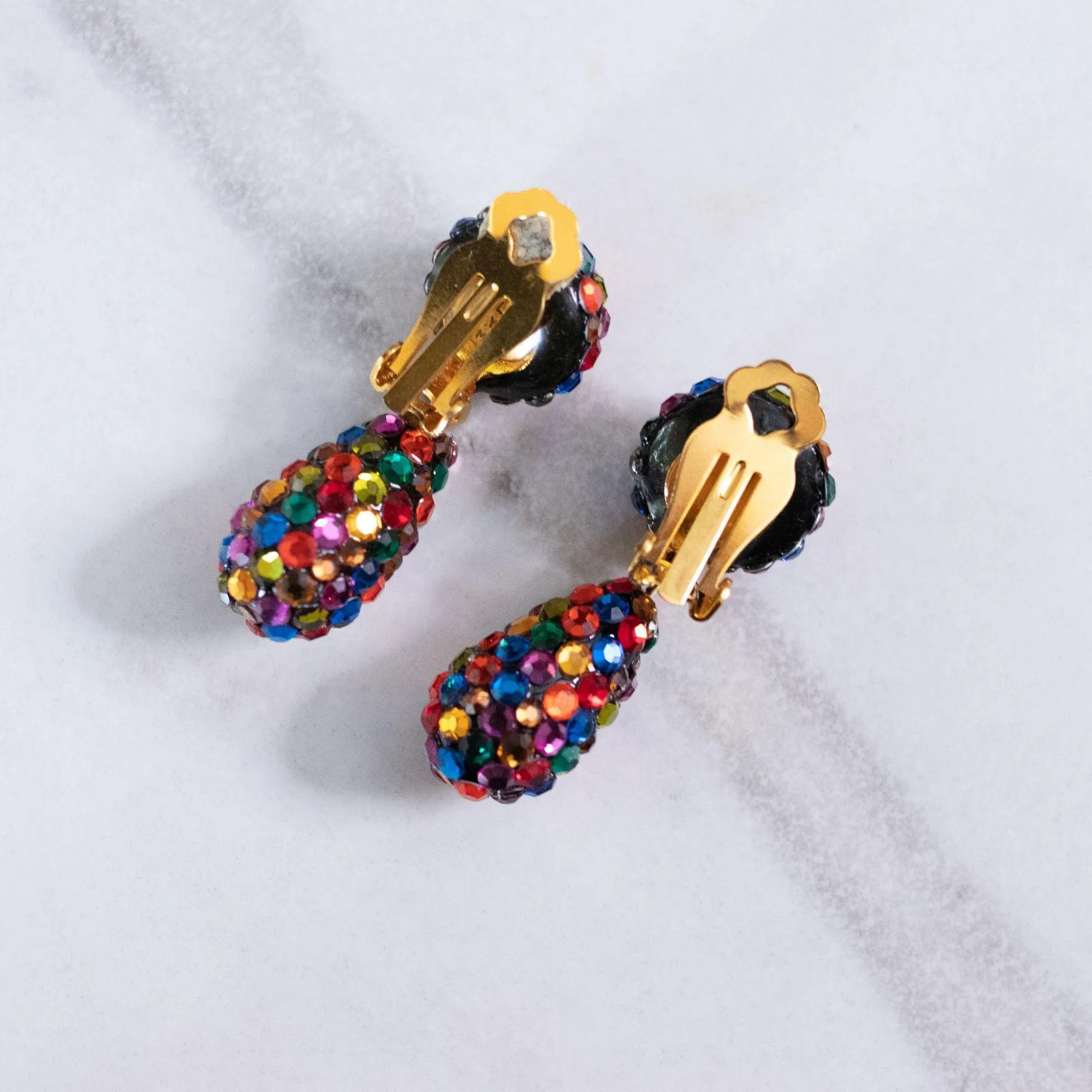 Vintage Bellini for Formart Rainbow Rhinestone Dangling Statement Earrings
