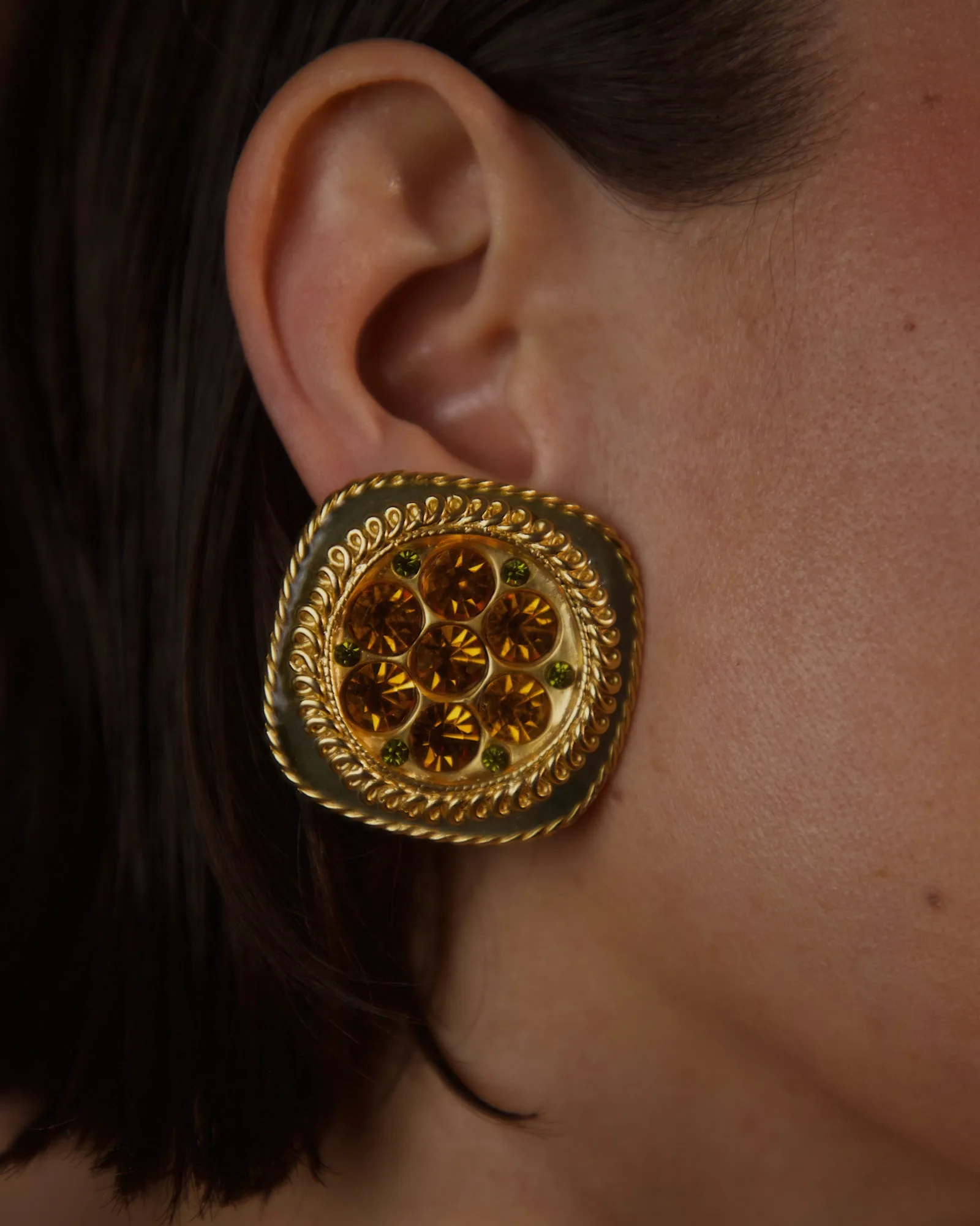 Vintage Blanca Topaz & Olive Clip Ons