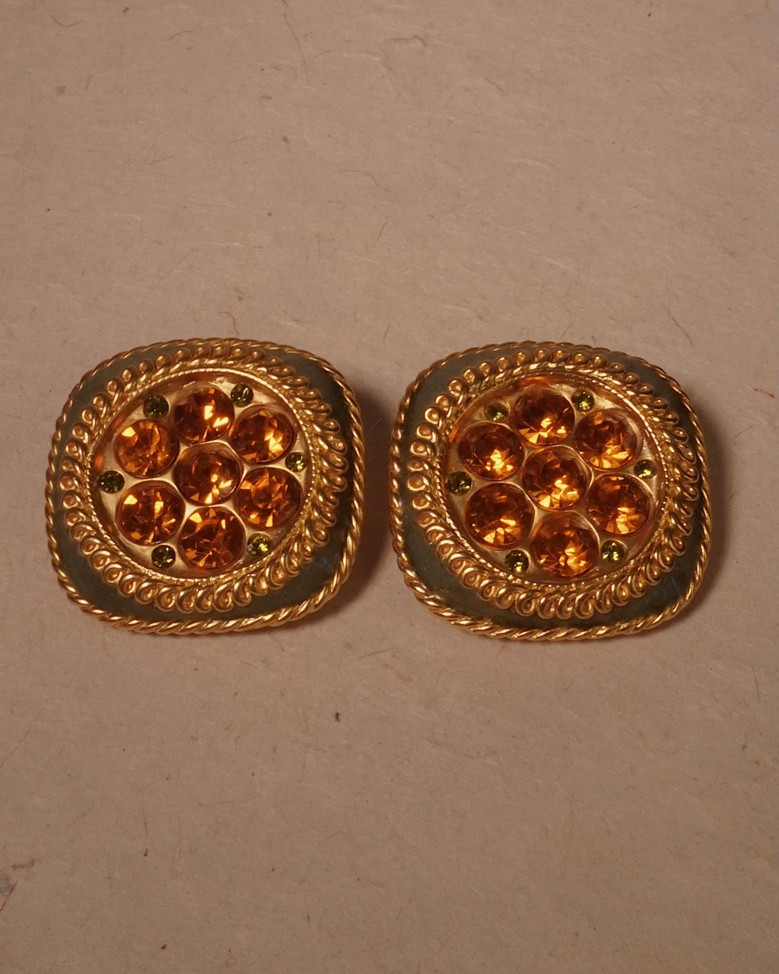 Vintage Blanca Topaz & Olive Clip Ons