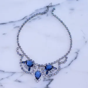 Vintage Blue Rhinestone Statement Necklace