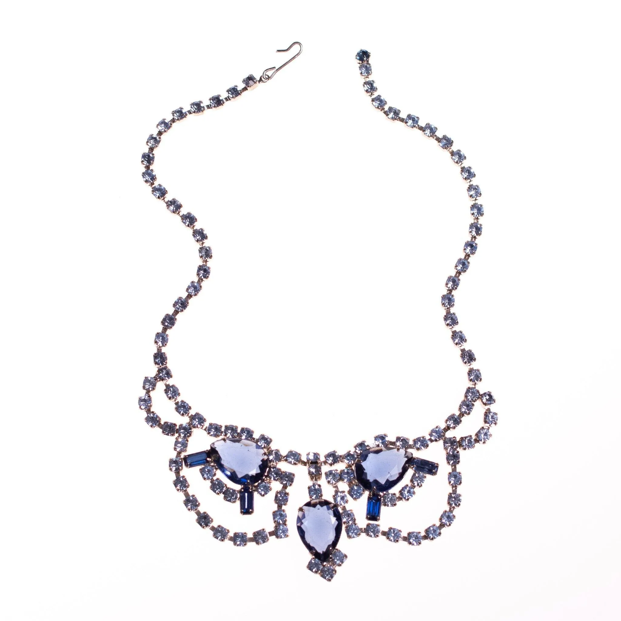 Vintage Blue Rhinestone Statement Necklace