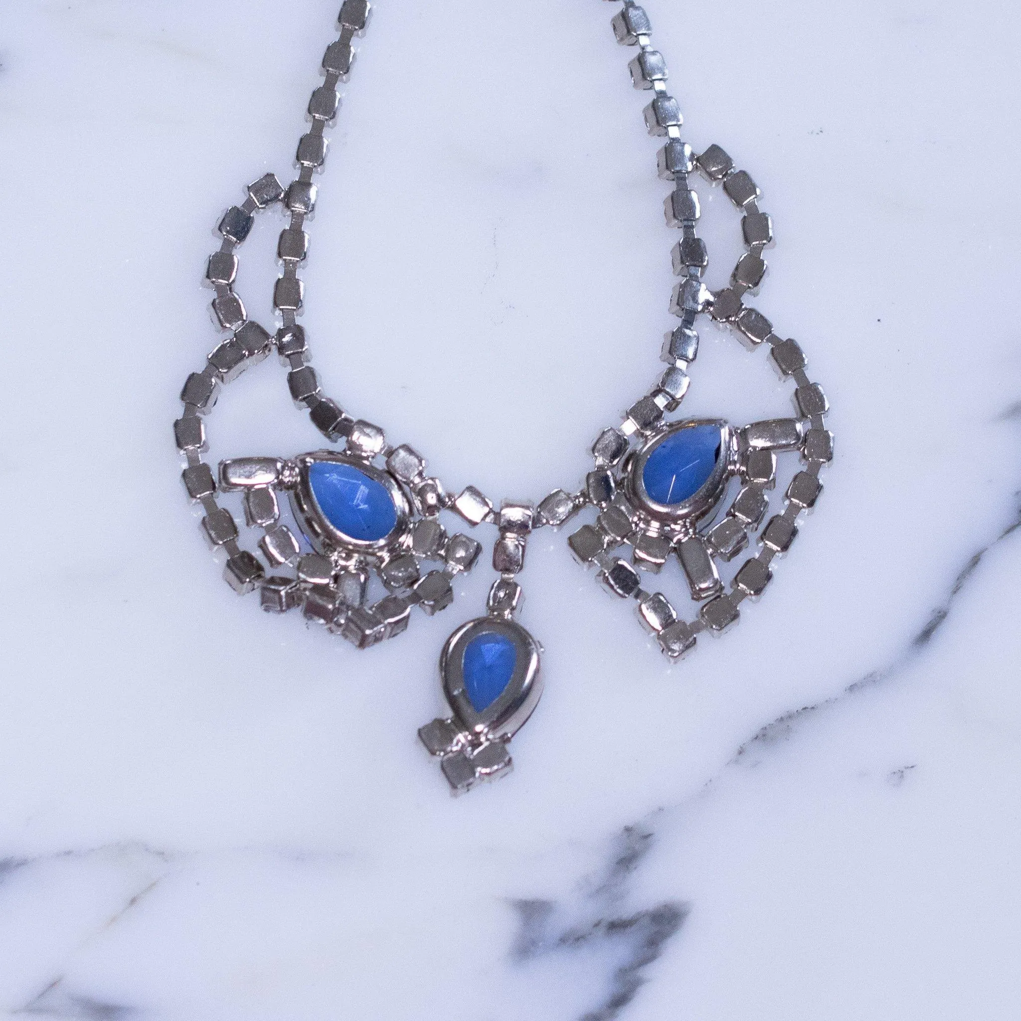 Vintage Blue Rhinestone Statement Necklace