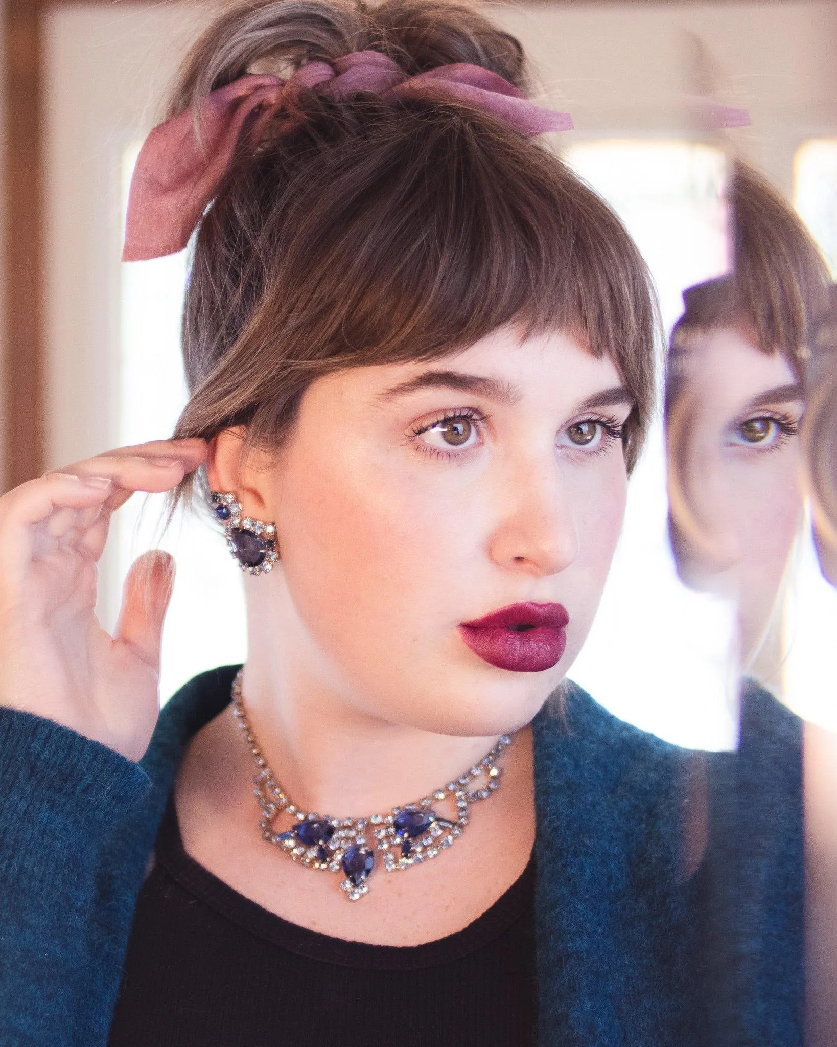 Vintage Blue Rhinestone Statement Necklace
