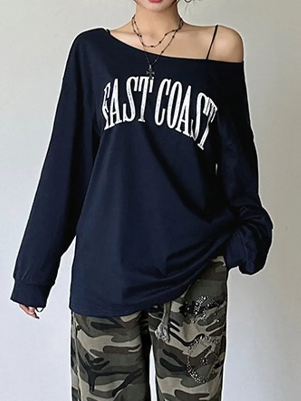 Vintage Blue Street Fashion Sweatshirt with Print