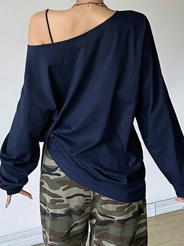 Vintage Blue Street Fashion Sweatshirt with Print