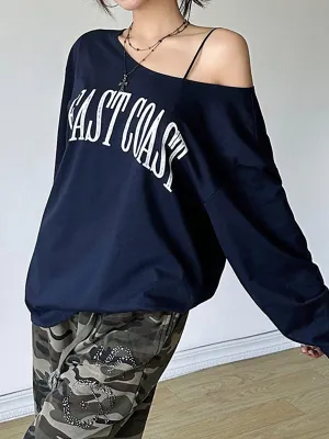 Vintage Blue Street Fashion Sweatshirt with Print