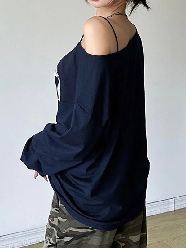 Vintage Blue Street Fashion Sweatshirt with Print