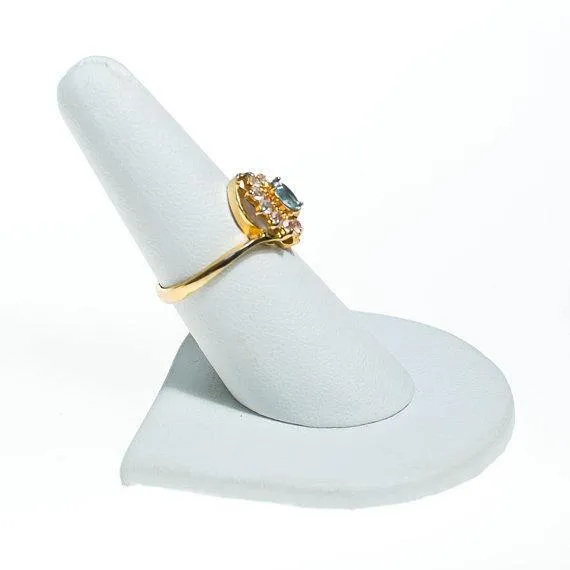 Vintage Blue Topaz Crystal Statement Ring Princess Setting Marquise Cut Center Stone Gold Plated Ring Size 7.25