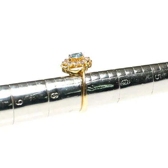 Vintage Blue Topaz Crystal Statement Ring Princess Setting Marquise Cut Center Stone Gold Plated Ring Size 7.25
