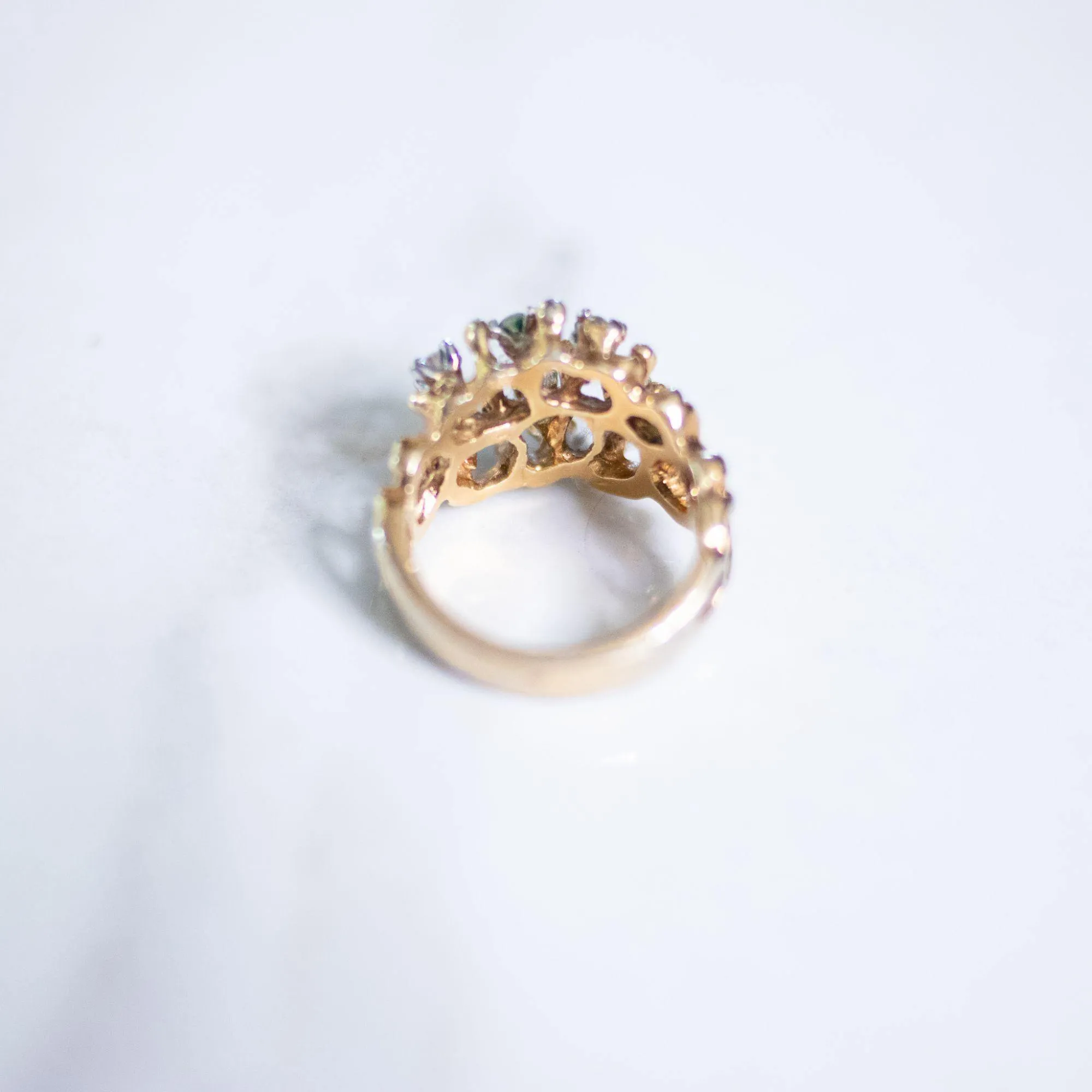 Vintage Brutalist Modern Gold Chunky Statement Ring with Rhinestones