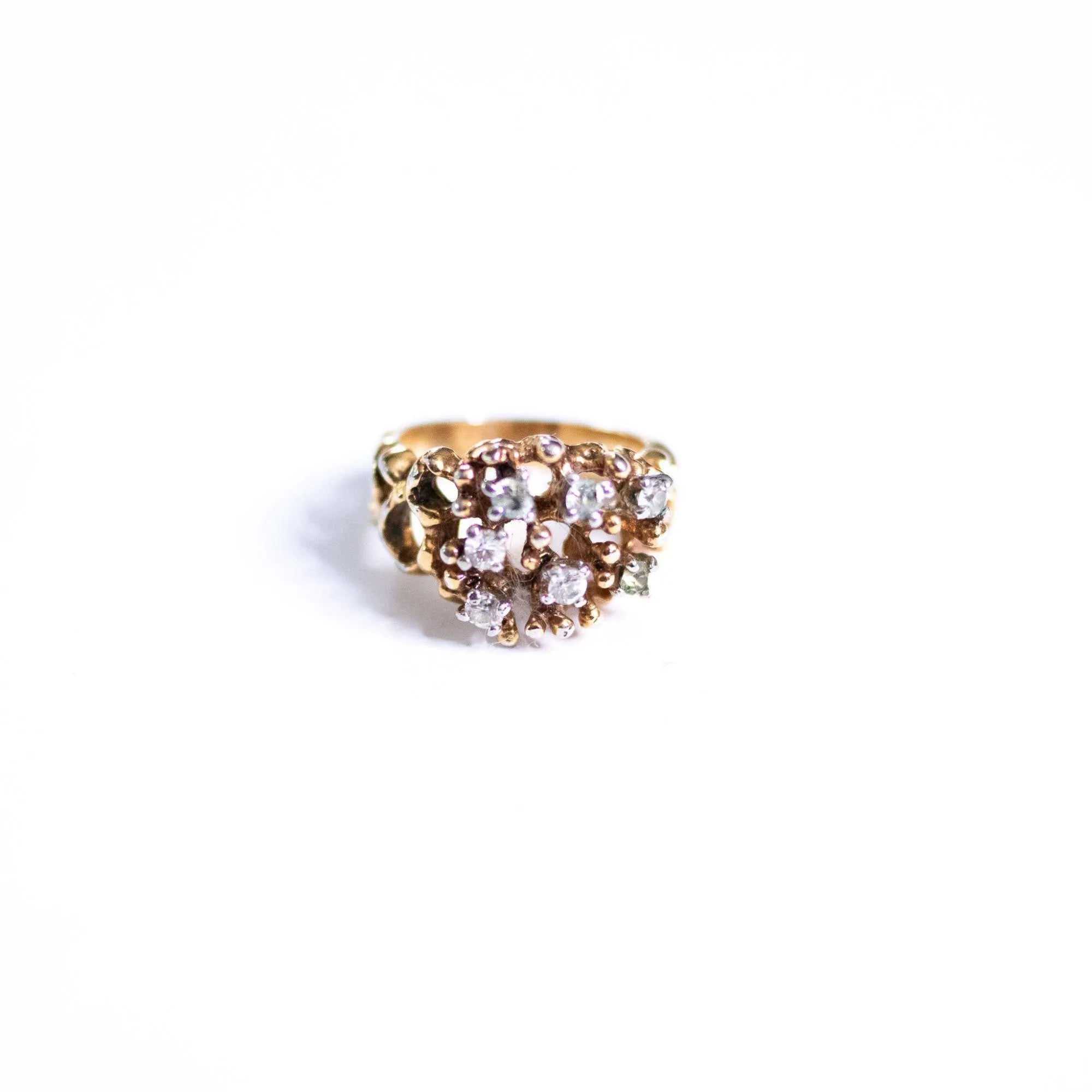 Vintage Brutalist Modern Gold Chunky Statement Ring with Rhinestones