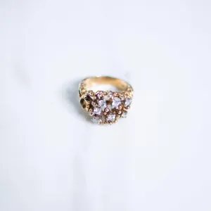 Vintage Brutalist Modern Gold Chunky Statement Ring with Rhinestones