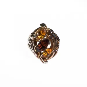 Vintage Brutalist Modern Style Sterling Silver Citrine and Smokey Topaz Statement Ring