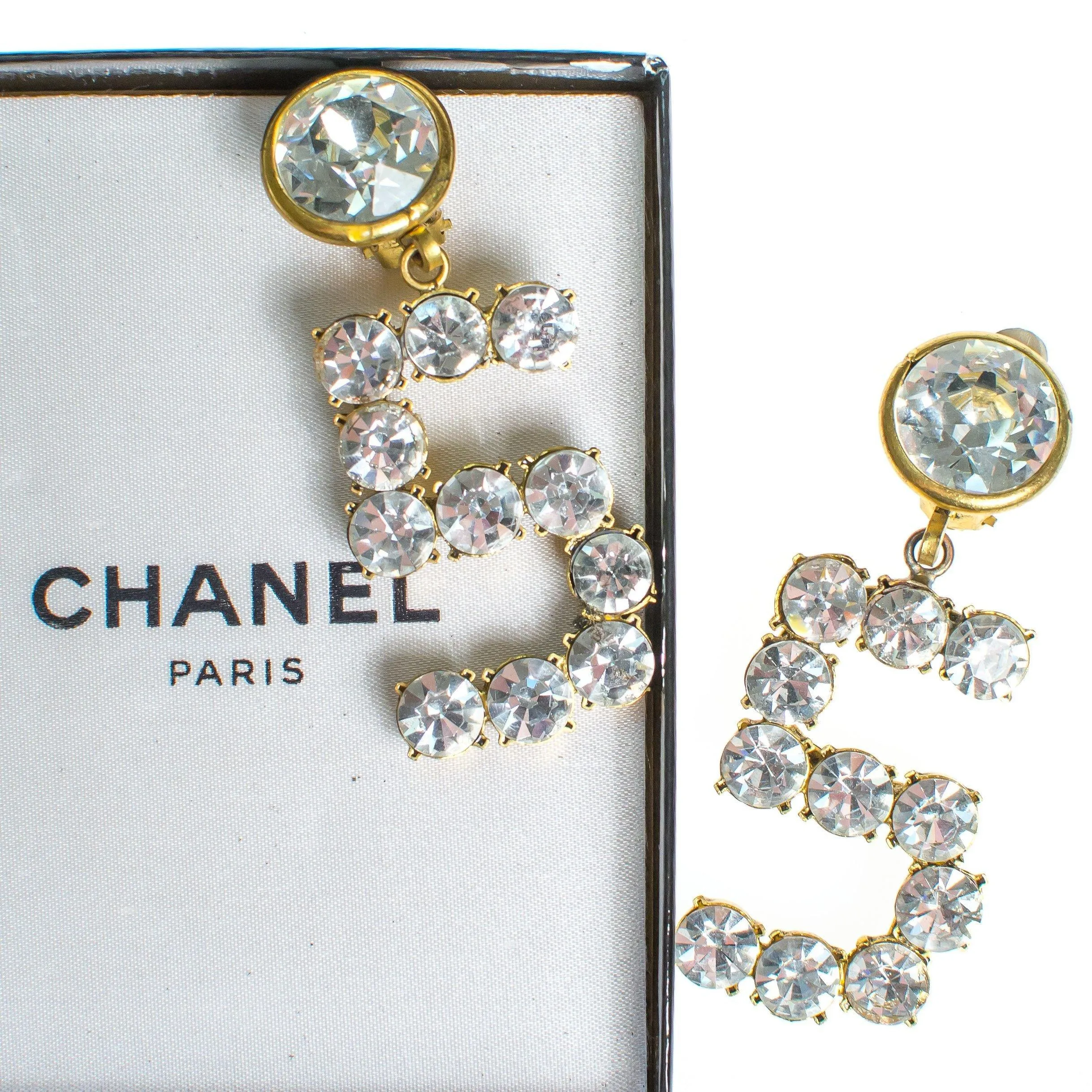Vintage Chanel No 5 Rhinestone Statement Earrings