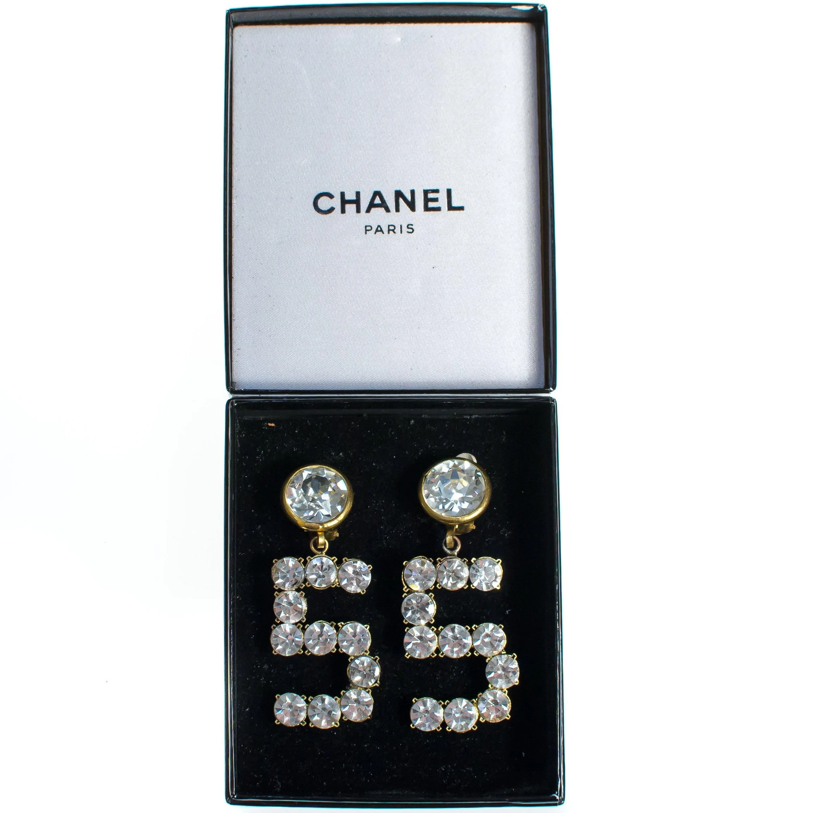Vintage Chanel No 5 Rhinestone Statement Earrings