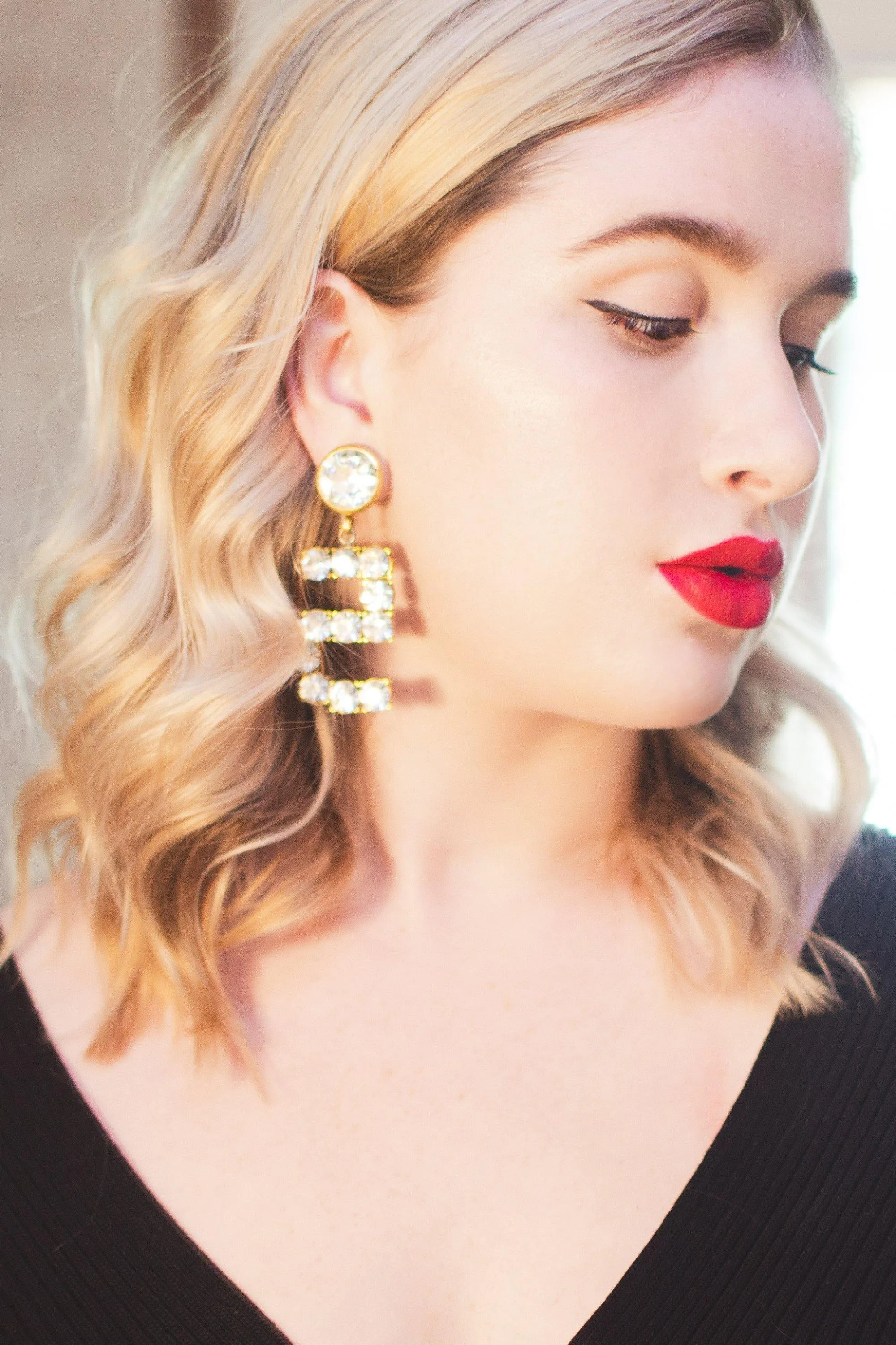 Vintage Chanel No 5 Rhinestone Statement Earrings