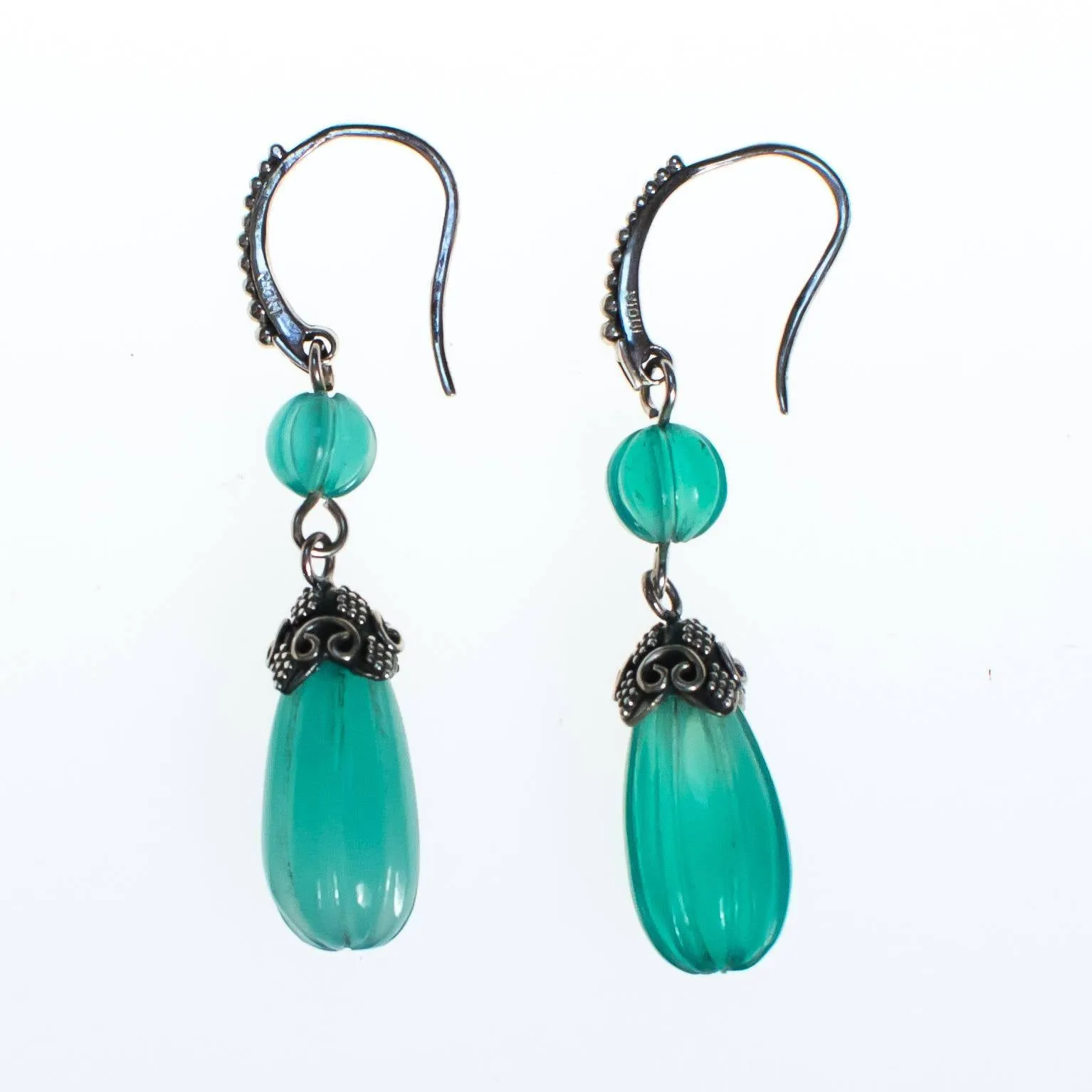 Vintage Chrysoprase and Sterling Silver Earrings