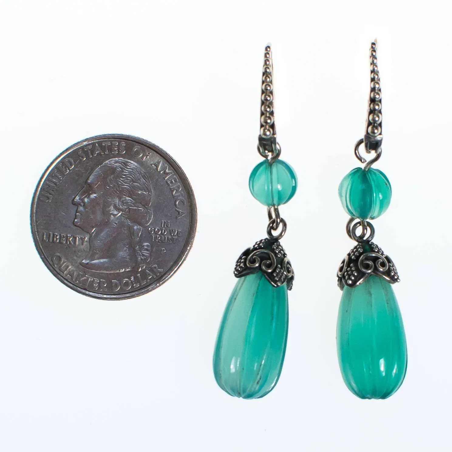 Vintage Chrysoprase and Sterling Silver Earrings