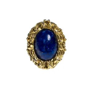 Vintage Chunky Gold Lapis Glass and Gold Locket Statement Ring