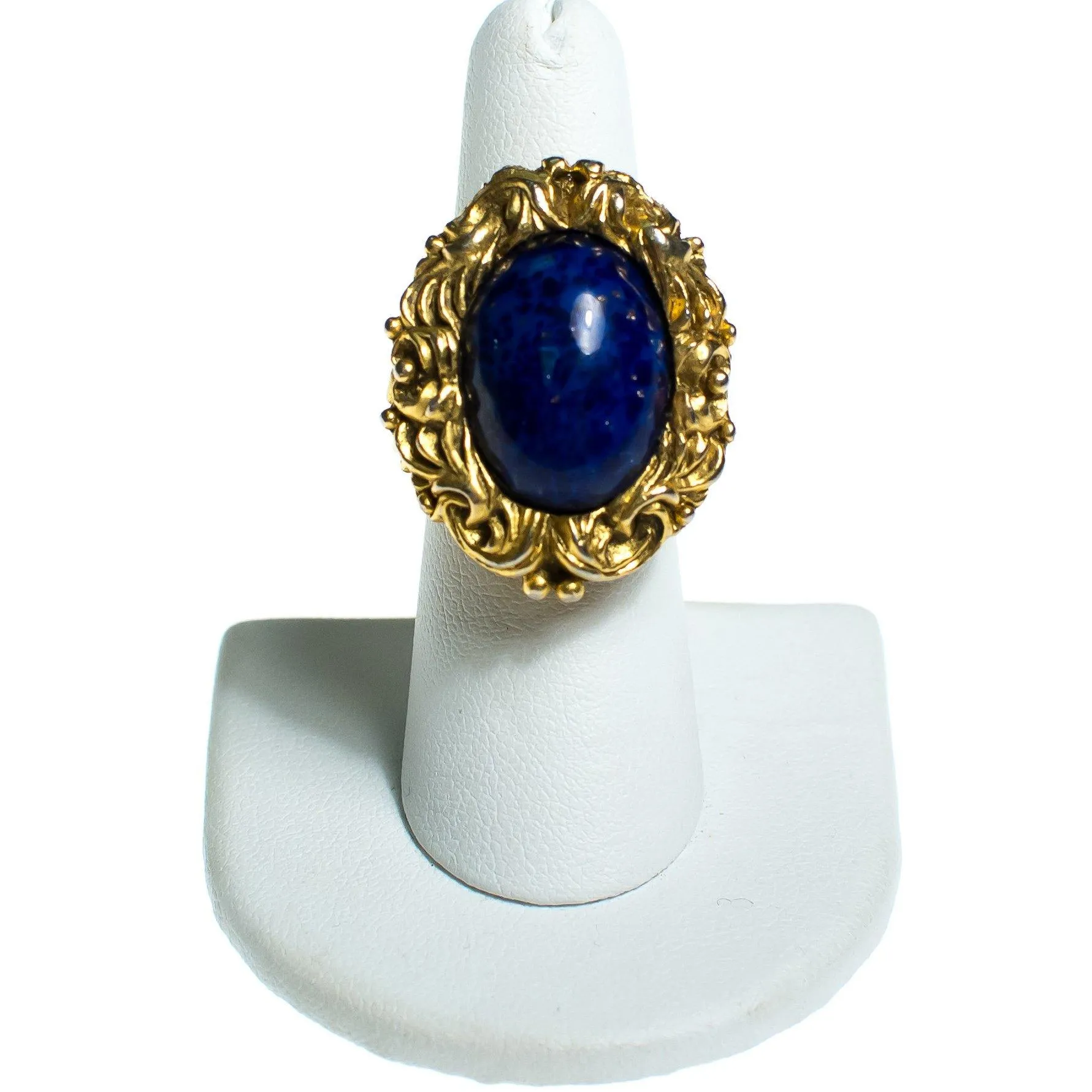 Vintage Chunky Gold Lapis Glass and Gold Locket Statement Ring