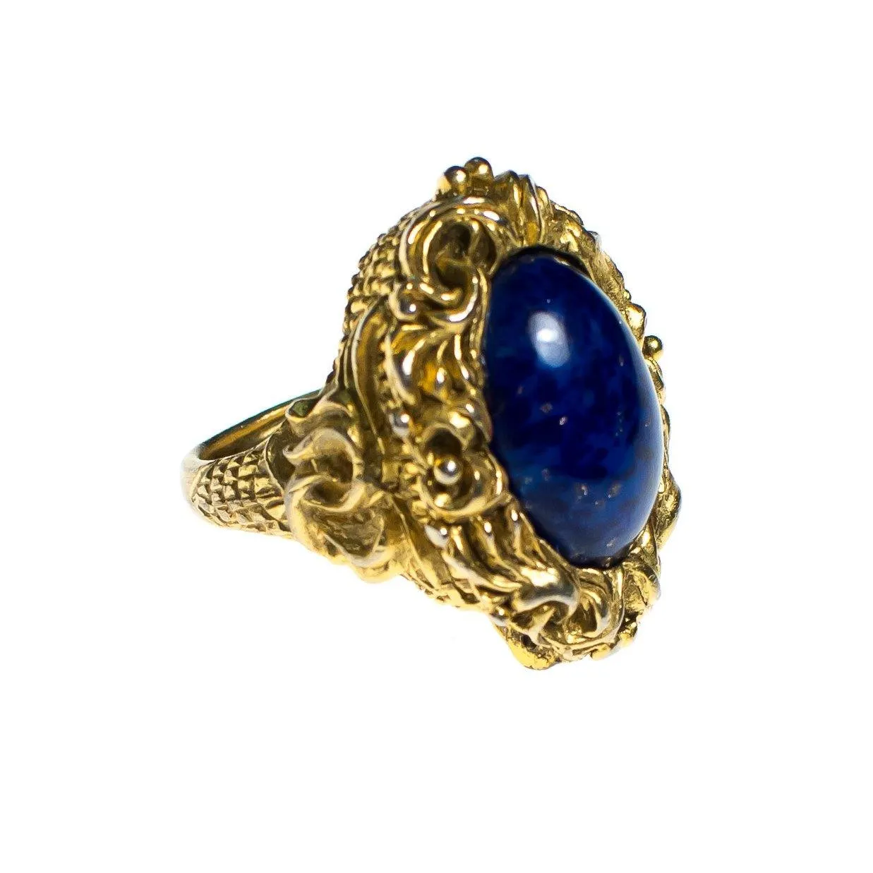 Vintage Chunky Gold Lapis Glass and Gold Locket Statement Ring