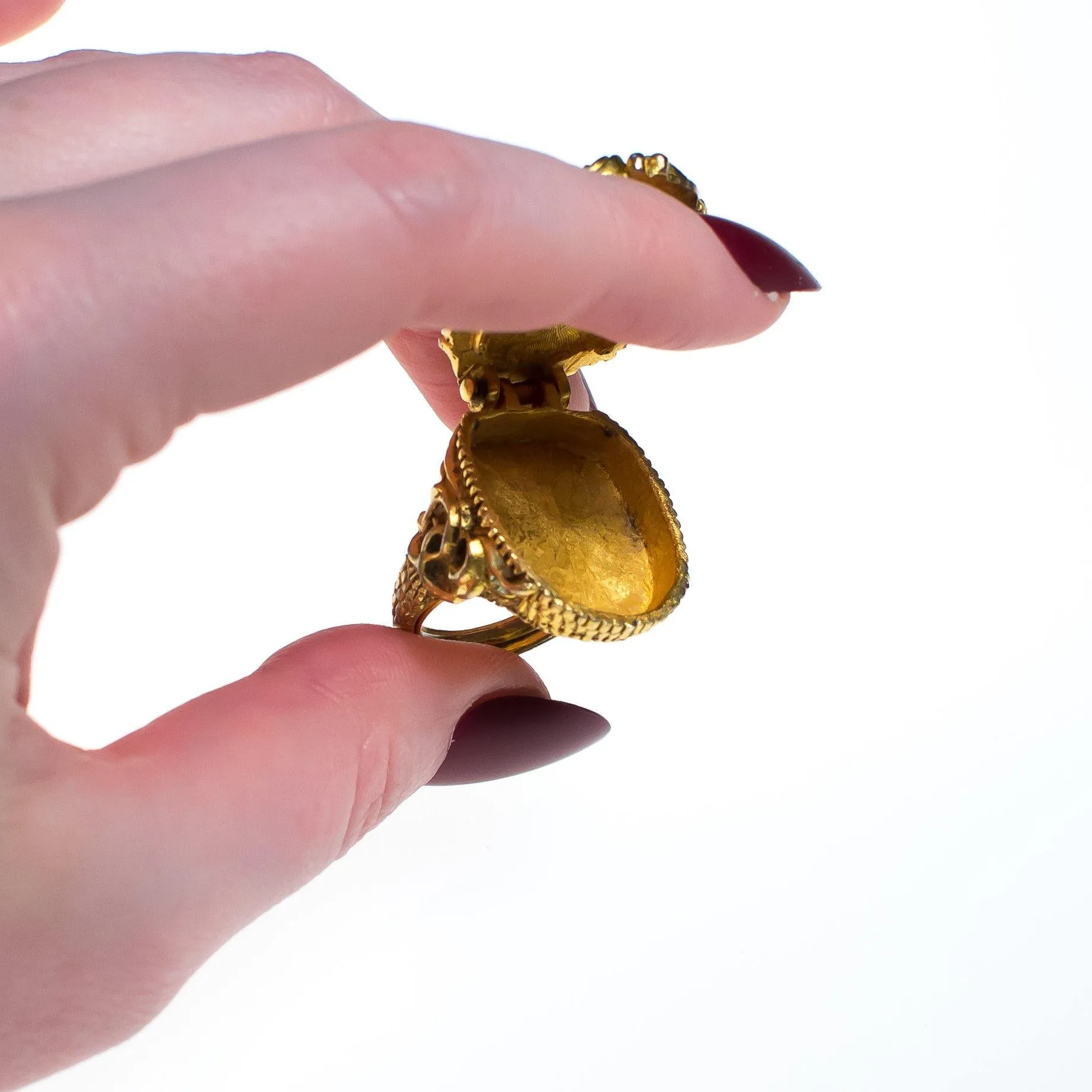 Vintage Chunky Gold Lapis Glass and Gold Locket Statement Ring