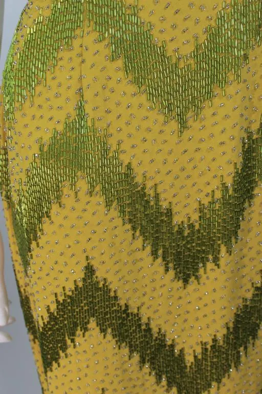 VINTAGE Circa 1950s Green 2 pc Beaded Gown Size 4