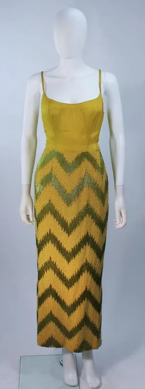VINTAGE Circa 1950s Green 2 pc Beaded Gown Size 4