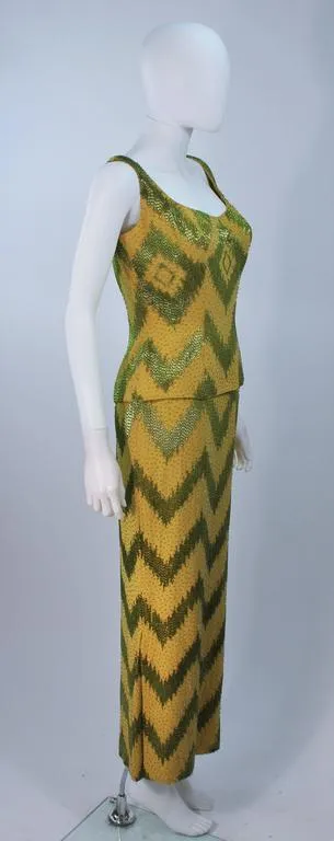 VINTAGE Circa 1950s Green 2 pc Beaded Gown Size 4