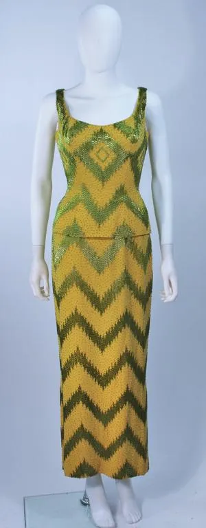 VINTAGE Circa 1950s Green 2 pc Beaded Gown Size 4