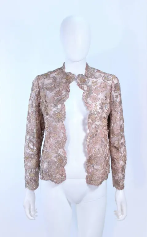 VINTAGE Circa 1950s Peach Lace Gown and Coat Size 8-10