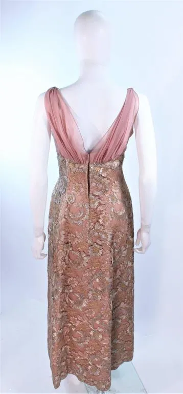 VINTAGE Circa 1950s Peach Lace Gown and Coat Size 8-10