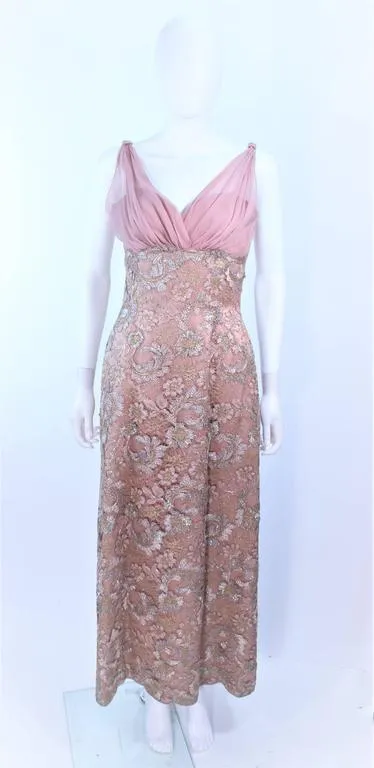 VINTAGE Circa 1950s Peach Lace Gown and Coat Size 8-10