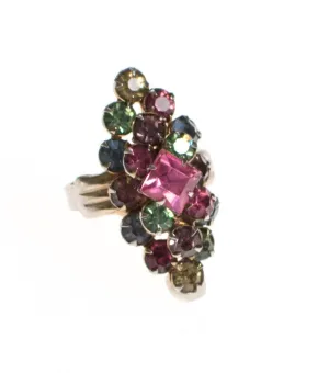 Vintage Colorful Pastel Rhinestone Statement Ring